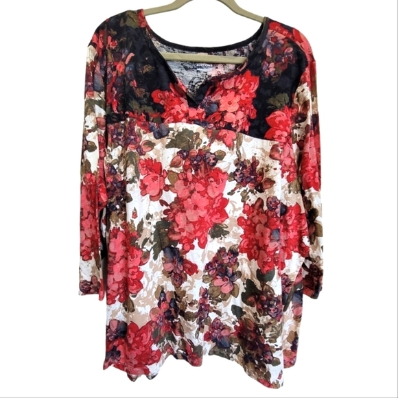 NWT 3X Floral 100% Cotton Multimedia Long Sleeve Tunic - Picture 1 of 7